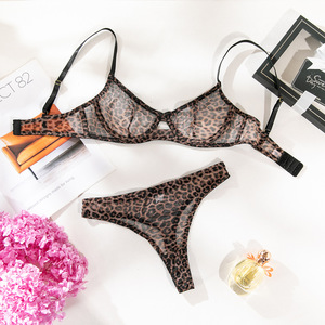 Ensemble de lingerie sexy imprimé léopard en maille, soutien-gorge et culotte, fin et ajouré, deux pièces, vêtements pour femmes, vente chaude - Product Image 6