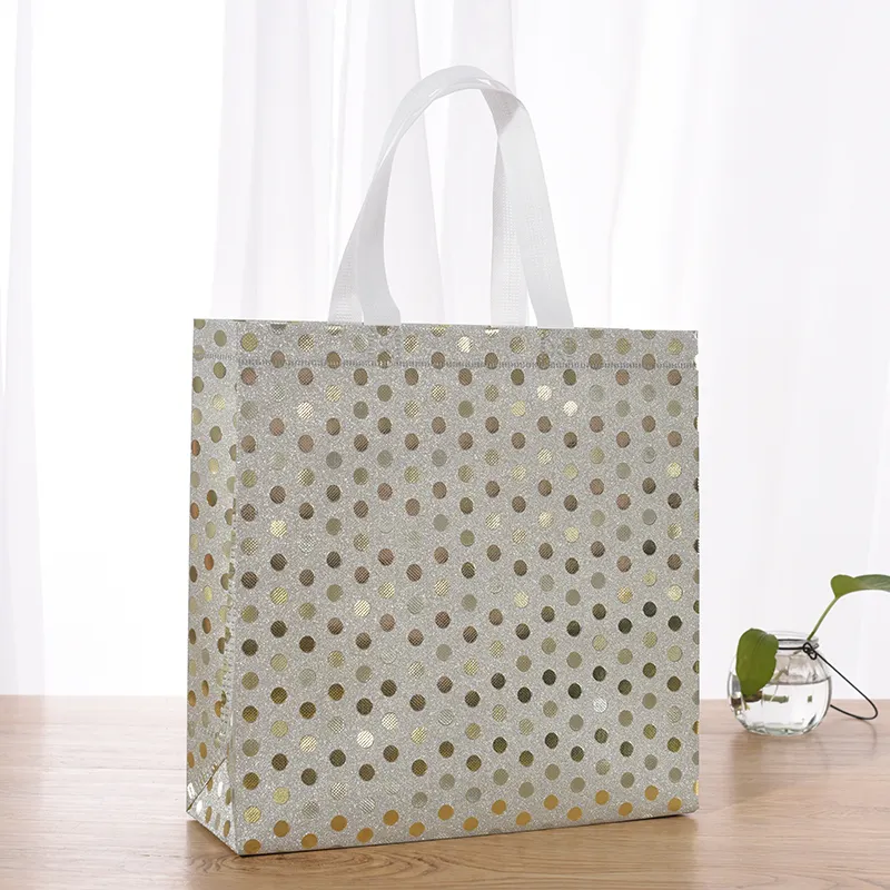 Özel baskılı Logo promosyon moda kullanımlık lamine hediye Tote Glitter dokunmamış alışveriş çantası