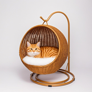 أرجوحة حيوانات أليفة من الراتان البلاستيكية المتينة مع وسادة عميقة ناعمة معلقة أرجوحة قفص قفص حيوانات أليفة - Product Image 1