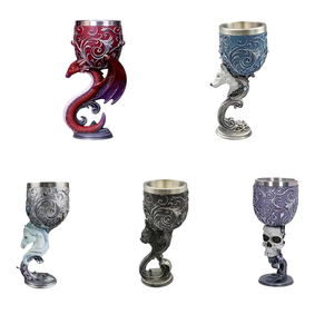 Tasse à <span class=keywords><strong>bière</strong></span> européenne médiévale DRA55 personnalisée, grande tasse rouge Dragon, faite à la main, <span class=keywords><strong>licorne</strong></span>, crâne, verre, résine, acier inoxydable, 6,5 oz - Product Image 1
