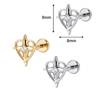 Kaishee Heart 16G Piercing sans filetage en titane à dos plat, bijou corporel en zircone pour cartilage d'oreille, Medusa, piercing de lèvre, stud