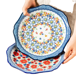 Plato de cerámica de color grande, diseño de pulido, plato plano extragrande desechable para uso doméstico, platos de pollo y Bistec con patrón de plantas - Product Image 1