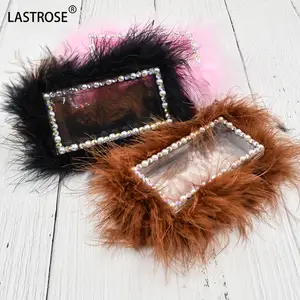 Acrylic flip eyelash case feathered packaging box OEM logo eyelash box with colorful feathers