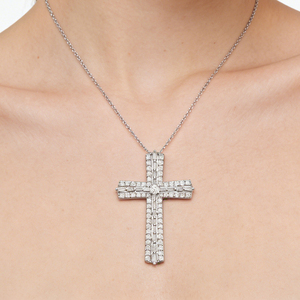 CUSTOM SILVER 10K/14K/18K GOLD PLATED LAB GROWN CVD DIAMOND CLASSIC ENGAGEMENT <b>GIFT</b> SWEATER CHAIN NECKLACE CROSS PENDANT - Product Image 5
