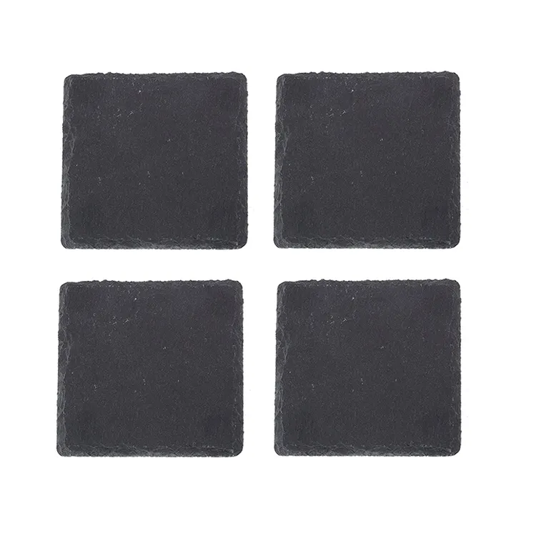 Posavasos de piedra de pizarra negra hermosos personalizados al por mayor 2023 posavasos de piedra de pizarra resistente al calor cuadrado a granel para cocina de bebidas
