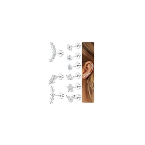 Diamday Set di 9 <span class=keywords><strong>Piercing</strong></span> per Cartilagine in <span class=keywords><strong>Acciaio</strong></span> <span class=keywords><strong>Chirurgico</strong></span> Ipoallergenico per Donne, con Zirconia Cubica, Argento e Oro, per Helix, Trago e Conch - Product Image 1