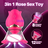 Vibrator Klitoris-Sauger Rosen-Spielzeug mit 3 Bürstenköpfen 2 Abnehmbaren Aufsätzen 8 Saugmodi 12 Rotationsmodi für Klitorale und Brustwarzen-Stimulation