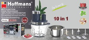 Hachoir multifonction Hoffmans 10 <span class=keywords><strong>en</strong></span> 1 grande capacité, <span class=keywords><strong>bol</strong></span> <span class=keywords><strong>en</strong></span> <span class=keywords><strong>verre</strong></span> et acier de 3,8 L, moteur 1800 W, pour légumes et viande, importé - Product Image 5