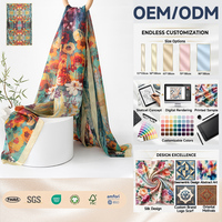 Selendang Sutra Mewah 100% Bermotif untuk Wanita, Vintage Floral Fashion, Lembut, Warna Solid, Berwarna-warni, Musim Panas