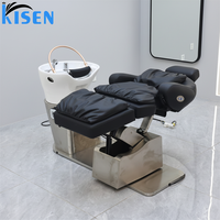 Vente flash : Lit de lavage de cheveux pour salon de coiffure, couleur personnalisée, rotation, massage thaïlandais, fauteuil de shampooing avec vapeur pour salon de coiffure