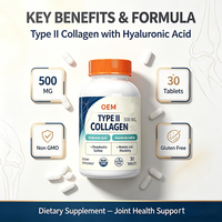 Comprimés de collagène, d'acide hyaluronique et de chondroïtine en marque blanche OEM, 30 unités, 500 mg, complément alimentaire