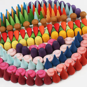 Juguetes de madera DIY, bloques de construcción, piezas sueltas educativas, bloques de pila de arcoíris de madera para niños, conos de árboles, gotitas, hongo de panal - Product Image 2