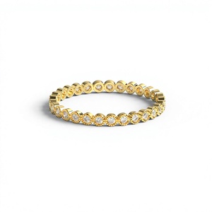 Anillo de eternidad vintage chapado en oro de 18 quilates con bisel milgrain y diamantes de corte redondo para mujer, anillo de boda apilable, joyería fina. - Product Image 1