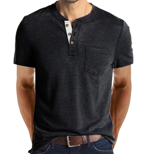 Casual Color Patchwork <b>Henley</b> Collar Button Down Fitted T <b>Shirts</b> Short-Sleeved T <b>Shirt</b> for Men - Product Image 1