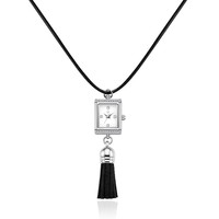 Collier montre élégant avec pendentif, accent cristal, bijou à pompon, chaîne en cordon argenté, alternative à la montre-bracelet