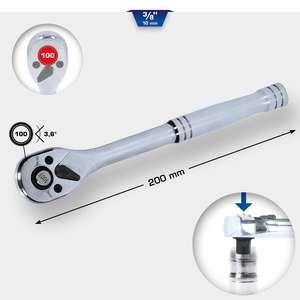 Brilliant Tools <b>3</b>/<b>8</b>" reversible <b>ratchet</b> with metal handle, 100 tooth - Product Image 3