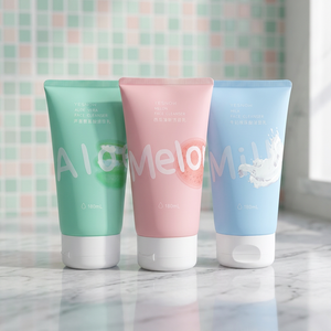 Custom Empty 180ml <b>Cosmetic</b> Plastic Package with Flip Cap Facial Cleanser Face Wash Lotion Skin Care Set Soft Squeeze Oval <b>Tube</b> - Product Image 6