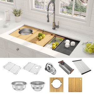 Évier de cuisine artisanal en acier inoxydable de calibre 16, grand modèle de <span class=keywords><strong>45</strong></span> pouces, à encastrer, style ferme, avec poste de travail et cuve unique - Product Image 3