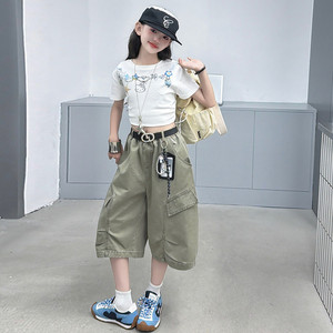 Set di Abbigliamento per Ragazze 2026, T-shirt a Maniche Corte con Stampa + <span class=keywords><strong>Pantaloncini</strong></span> <span class=keywords><strong>Verdi</strong></span>, 2 Pezzi, Set Alla Moda - Product Image 5