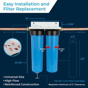 ระบบกรองน้ำสำหรับบ้านทั้ง2ขั้นตอน4.5บ้านสีฟ้าขนาดใหญ่20นิ้ว "* 20" พร้อมตัวกรองคาร์บอน PP + 5ไมครอนและกระดานแขวน - Product Image 2