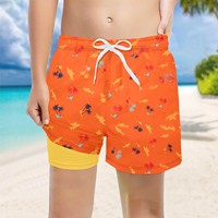 Celana Pendek Pantai Cepat Kering dengan Logo Custom, Tali Serut, 90% Polyester 10% Spandex, Celana Renang Anak Laki-laki, Celana Pendek Tenun Lapis Ganda