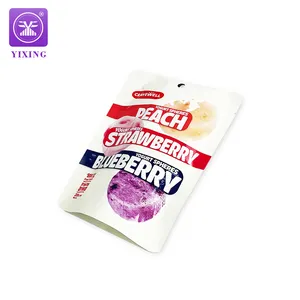 Yixing tas kemasan plastik kustom spesifikasi berbeda untuk tas berdiri makanan ringan buah kering stroberi dengan ritsleting
