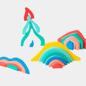 COMMIKI cuatro elementos bloques de construcción tierra fuego agua aire madera Arco Iris bloque colorido Montessori bloques geométricos de madera - Product Image 4