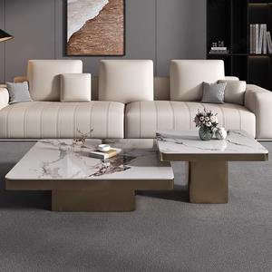 طاولة قهوة عصرية فاخرة مربعة من الرخام والستانلس ستيل الذهبي، متعددة الوظائف وقابلة للتمدد بتصميم كلاسيكي لأثاث غرفة المعيشة المنزلية - Product Image 2