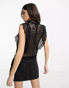 Ropa de Boutique de alta calidad para mujer, marca personalizada, detalle de encaje, blusas negras para mujer, Tops de ganchillo <span class=keywords><strong>sin</strong></span> mangas a la moda para mujer - Product Image 4