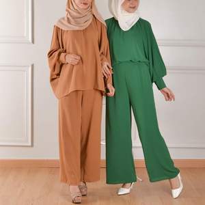 Set Pakaian Loungewear Sederhana Gaya Baru Set Pakaian Wanita Muslimah 2 Potong Celana Kaftan Pesta Ramadan Turki Dubai - Product Image 5
