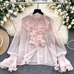 Elegante Camicetta con Colletto Alto da Donna <span class=keywords><strong>Top</strong></span> con <span class=keywords><strong>Volant</strong></span> in Cristallo Vestibilità Ampia per uno Stile Lungo e Raffinato - Product Image 5