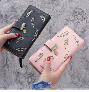 Hot Sale Women's Long Clutch Zipper <b>Purse</b> Cheap Hollowed Out Leaves Design Polyester Lining-Z0001 - Product Image 4