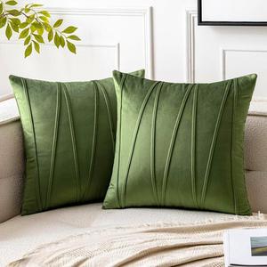 Housse de coussin en velours moderne, carrée, verte, pour salon, taie d'oreiller décorative, style fait main - Product Image 1
