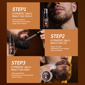 KORMESIC – Kit de Soins Bio pour Barbe Homme (Huile, Sérum, Baume) – Marque Privée OEM ODM – Lissant, Adoucissant, Anti-Frisottis, Apaisant, Brillant, Sans Parfum - Product Image 3