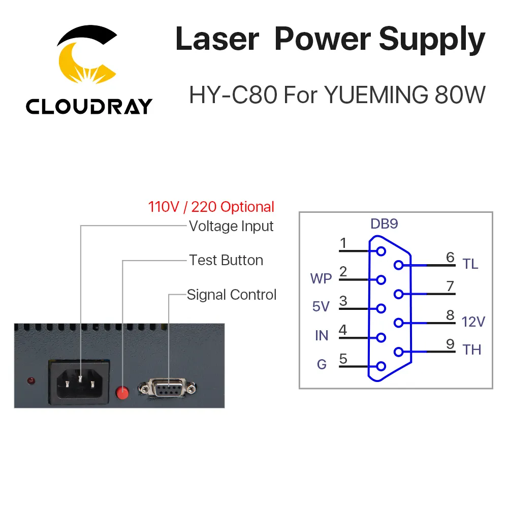 Cloudray HY-C YueMing Series Power Supply 80W C80 110V/220V for CO2 Laser Machine