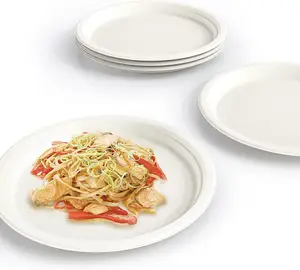 100% Sugarcane Bagasse Fiber Compostable Disposable 6 7 8 9 10 inch Round Plate / Paper Plate Disposable Plates