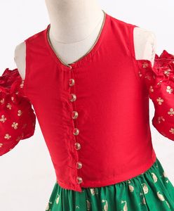 Ensemble haut imprimé à épaules dénudées et ghagra Twisha pour filles, rouge et vert, vêtements de fête, de mariage et de cérémonie pour enfants (6 mois à 14 ans) - Product Image 3