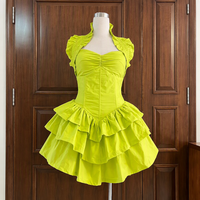 Robe Courte Décontractée OUDINA Chic Nouvelle Collection Couleur Bonbon Col Halter Volants Effet Laitue Coupe Trapèze Grande Taille pour Femme