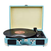 Lecteur de disques vinyles 3 vitesses à entraînement par courroie, style valise rouge, avec haut-parleurs stéréo et sortie USB pour bureau, en promotion