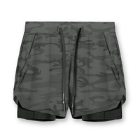 YIYI Sommer 2-in-1 Handy-Tasche Kordelzug Herren Polyester Laufshorts Atmungsaktive Tarnmuster Radfahr- und Fitness-Shorts für Männer Casual