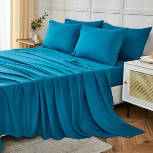 <span class=keywords><strong>Teal</strong></span> Vua Kích thước Sheets <span class=keywords><strong>Set</strong></span> 6 mảnh nhăn phai kháng tấm ga trải giường sợi nhỏ thiết lập - Product Image 3