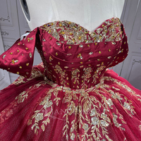 Lsmu166 Rote Quinceañera-Kleider für Mädchen mit Quasten, Plissiert, Schulterfrei, Prinzessinnen-Stil, Anpassbar, Xv Vestido De Anos Jancember