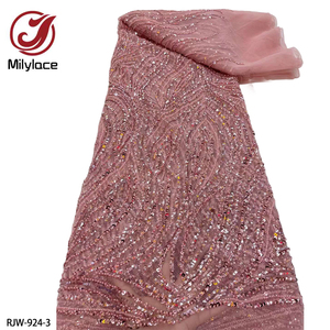 <span class=keywords><strong>Tela</strong></span> de encaje de <span class=keywords><strong>tul</strong></span> francés de lentejuelas con cuentas hechas a mano con bordado naranja quemado nupcial de lujo - Product Image 2