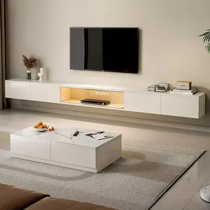 New Modern Living Room TV Mounts Home French Cream Style Round Coffee Table TV Cabinet Combination