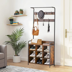 FCJ Cappotto 3-in-1 ingresso e portaoggetti 7 ganci e asta per appendere albero a doppia fila con scarpiera per ingresso