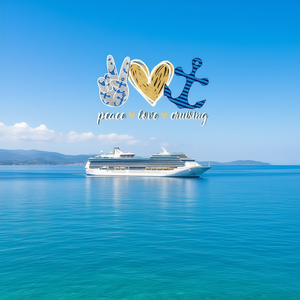 Camiseta Peace Love Cruising de manga corta, unisex, con cuello redondo, diseño de ancla de crucero, vacaciones en el océano - Product Image 2