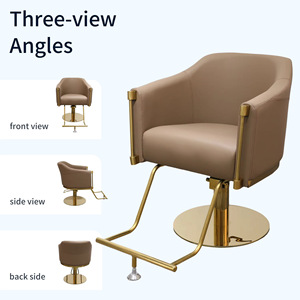 Sillón de Peluquería Hidráulico Reclinable Moderno en Dorado Metálico y Gris, Muebles de Salón para Barbería y Estilismo - Product Image 6