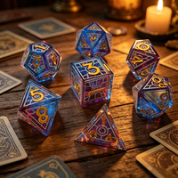 Ensemble de 7 dés géométriques marbrés, faits à la main, pour Dungeons and Dragons, en résine, à bords tranchants, gravés, pour jeux de société