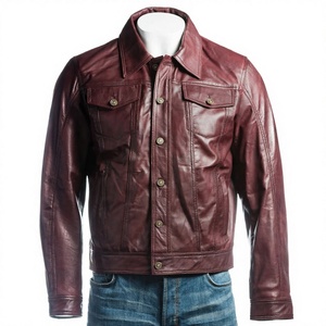 Veste de moto rétro en cuir véritable pour homme, style ancien, en cuir de vachette pleine fleur, coupe ajustée, col à revers, tendance décontractée - Product Image 2