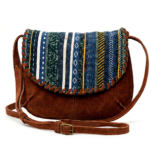 Bolso Bandolera de Ante Estilo Bohemio Tribal para Mujer al por Mayor, Bolso de Hombro Étnico con Solapa y Borlas, Logotipo Personalizado OEM ODM - Product Image 1